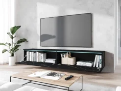 Szafki Rtv>BRATEX Czarna wisząca szafka RTV 180 cm podwieszana BROMI