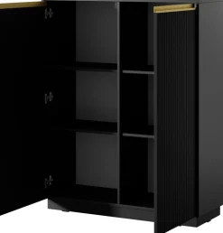 Komody>PIASKI Czarna wysoka komoda do salonu z ryflowanymi frontami 103 cm RAVO czarny