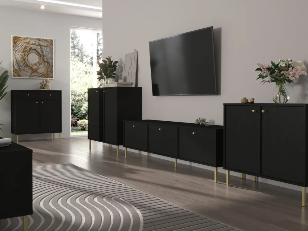 Zestawy Mebli Do Salonu|Komody>Lempert Czarna wysoka komoda do salonu 84 cm z szufladami TOKEN czarny grafit