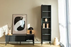 Zestawy Mebli Do Salonu|Witryny>INTER MEBLE Czarna wysoka nowoczesna witryna do przedpokoju 47 cm BELLUNO antracyt