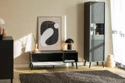 Zestawy Mebli Do Salonu|Witryny></noscript>INTER MEBLE Czarna wysoka nowoczesna witryna do przedpokoju 47 cm BELLUNO antracyt