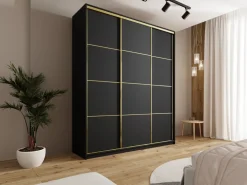Szafy Trzydrzwiowe|Szafy Przesuwne></noscript>BROMARKT Czarna wysoka szafa przesuwna 200 cm GOLD NEW MAX czarny