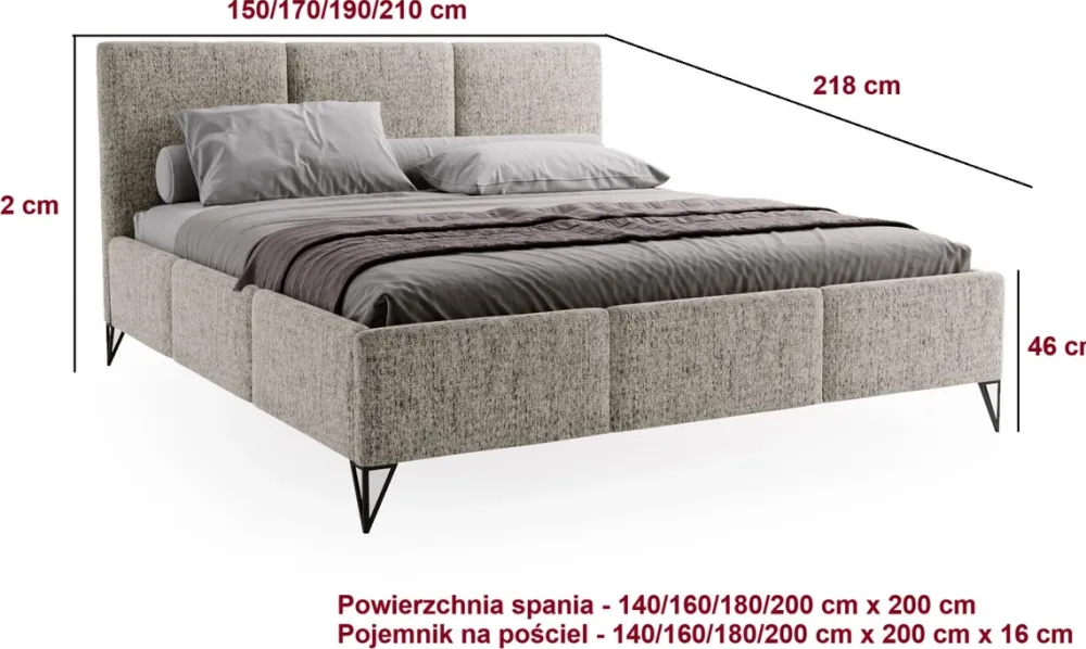 Łóżka Kontynentalne|Łóżka Małżeńskie>UNISTYL MEBLE Czarne łóżko do sypialni LORIO 200x200 cm z pojemnikiem na pościel