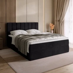 Łóżka Małżeńskie|Łóżka Ze Stelażem></noscript>BROMARKT Czarne łóżko kontynentalne do sypialni 160x200 cm DENVER sztruks