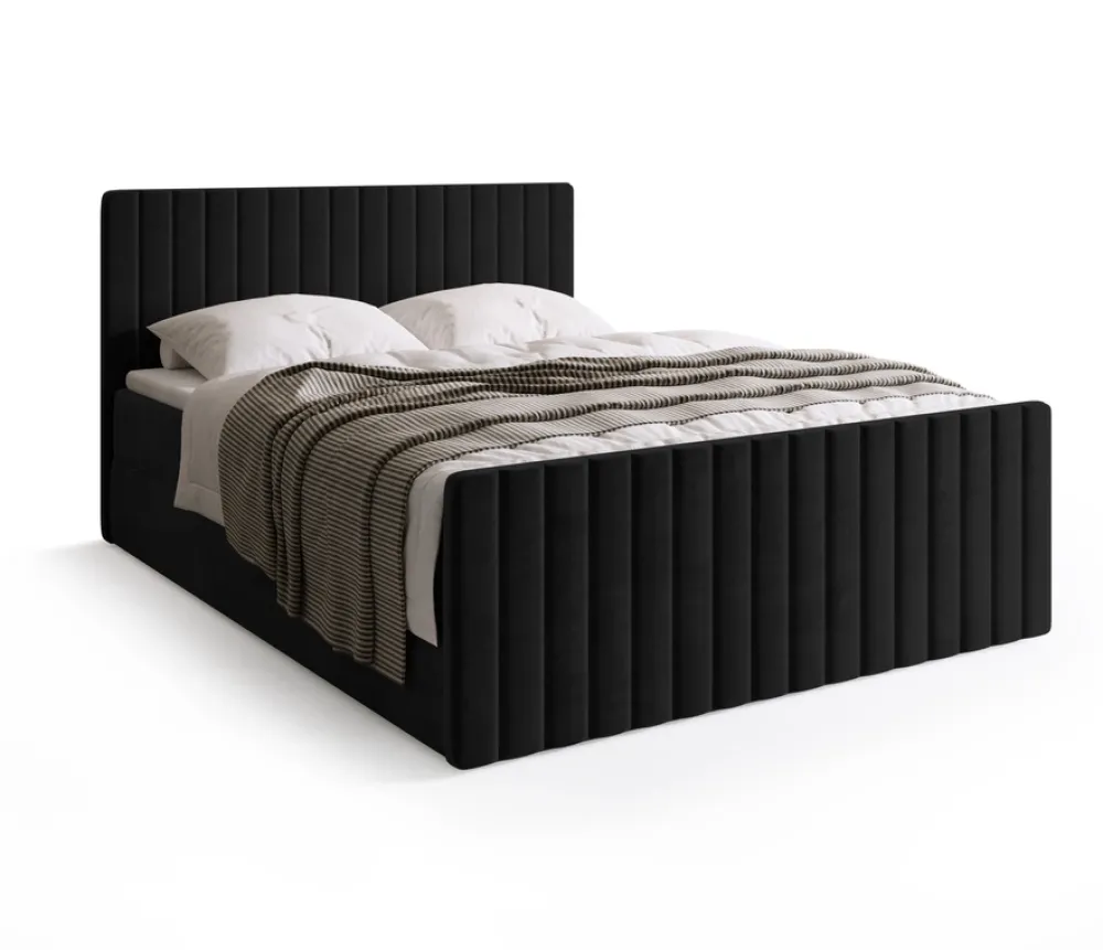 Łóżka Małżeńskie|Łóżka Ze Stelażem>BROMARKT Czarne łóżko kontynentalne 180x200 cm z pojemnikiem na pościel DREAM DUO