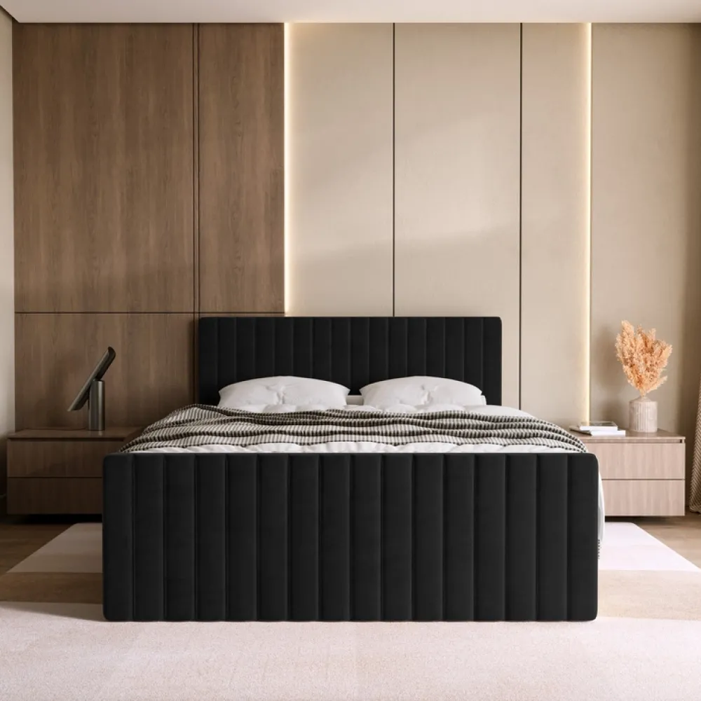 Łóżka Małżeńskie|Łóżka Ze Stelażem>BROMARKT Czarne łóżko kontynentalne 180x200 cm z pojemnikiem na pościel DREAM DUO