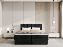 Łóżka Małżeńskie|Łóżka Ze Stelażem></noscript>BROMARKT Czarne łóżko kontynentalne 180x200 cm z pojemnikiem na pościel DREAM