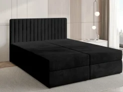 Łóżka Małżeńskie|Łóżka Ze Stelażem></noscript>BROMARKT Czarne łóżko kontynentalne 180x200 cm z pojemnikiem na pościel DREAM