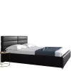 Łóżka Młodzieżowe|Łóżka Z Zagłówkiem>Gruszka Czarne łóżko tapicerowane 160x200 z ekoskóry LORET