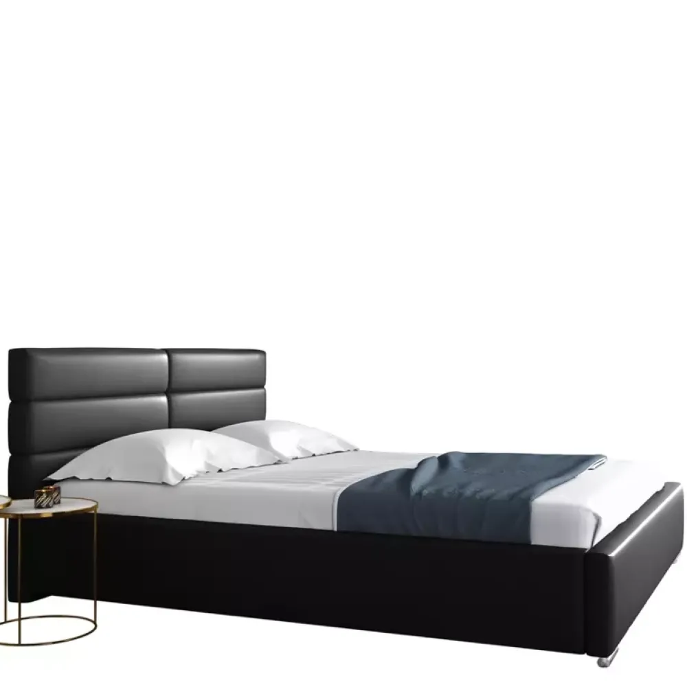 Łóżka Młodzieżowe|Łóżka Z Zagłówkiem>Gruszka Czarne łóżko tapicerowane 160x200 z ekoskóry LORET