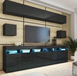 Zestawy Mebli Do Salonu|Meblościanki>BROMARKT Czarne meble do salonu PREMIUM czarny