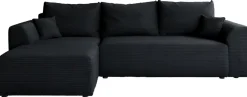 Narożniki>BROMARKT Czarny narożnik do salonu z funkcją spania ROMEO sztruks