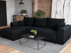Narożniki></noscript>BROMARKT Czarny narożnik do salonu z funkcją spania ROMEO sztruks