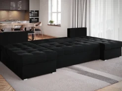 Narożniki>BROMARKT Czarny narożnik do salonu z funkcją spania HOT U SLIM rozkładany