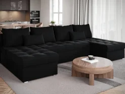 Narożniki></noscript>BROMARKT Czarny narożnik do salonu z funkcją spania HOT U SLIM rozkładany