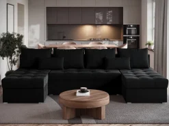 Narożniki></noscript>BROMARKT Czarny narożnik do salonu z funkcją spania HOT U SLIM rozkładany