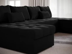 Narożniki></noscript>BROMARKT Czarny narożnik do salonu z funkcją spania HOT U SLIM rozkładany