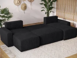 Narożniki>BROMARKT Czarny narożnik sztruksowy z funkcją spania do salonu PLUSH U