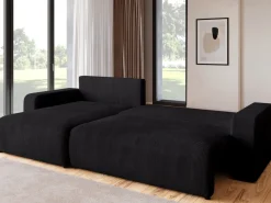 Narożniki>BROMARKT Czarny narożnik sztruksowy z funkcją spania do salonu PUMI XL