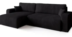 Narożniki></noscript>BROMARKT Czarny narożnik sztruksowy z funkcją spania do salonu PUMI XL