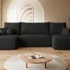 Narożniki>BROMARKT Czarny narożnik z funkcją spania do salonu boucle CARMELLO U