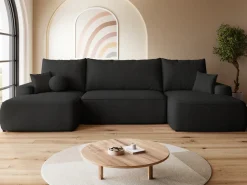 Narożniki>BROMARKT Czarny narożnik z funkcją spania do salonu boucle CARMELLO U