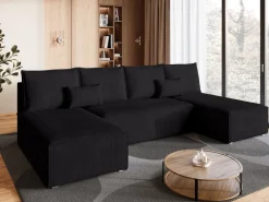 Narożniki></noscript>BROMARKT Czarny sztruksowy narożnik z funkcją spania TOP U SLIM