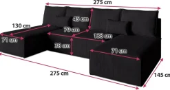 Narożniki></noscript>BROMARKT Czarny sztruksowy narożnik z funkcją spania TOP U SLIM