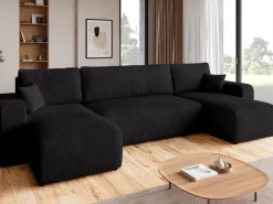 Narożniki>BROMARKT Czarny sztruksowy narożnik z funkcją spania do salonu PUMI U