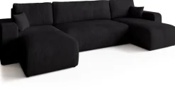 Narożniki></noscript>BROMARKT Czarny sztruksowy narożnik z funkcją spania do salonu PUMI U