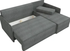 Narożniki></noscript>IZABELLA MEBLE Czarny sztruksowy narożnik z funkcją spania do salonu ATLANTIC