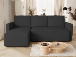 Meble Dla Dzieci|Meble Młodzieżowe></noscript>BROMARKT Czarny welurowy narożnik z funkcją spania do salonu QULIO