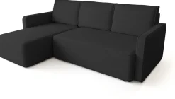 Meble Dla Dzieci|Meble Młodzieżowe></noscript>BROMARKT Czarny welurowy narożnik z funkcją spania do salonu QULIO