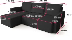 Meble Dla Dzieci|Meble Młodzieżowe></noscript>BROMARKT Czarny welurowy narożnik z funkcją spania do salonu QULIO