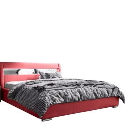 Łóżka Nowoczesne|Łóżka Dwuosobowe>Gruszka Czerwone łóżko Tapicerowane 200x200 z ekoskóry LAGOS