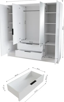 Zestawy Mebli Do Przedpokoju|Szafy Do Przedpokoju></noscript>Arton Czterodrzwiowa biała szafa uchylna 200 cm z półkami NUBIA