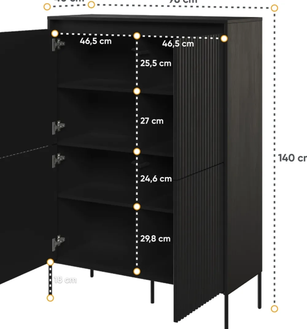 Komody>lenart. Czterodrzwiowa komoda nowoczesna z frezowanymi frontami TREND czarny