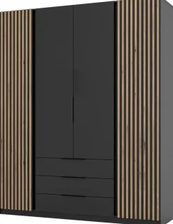 Meble Młodzieżowe>Lempert Czterodrzwiowa loftowa szafa z lamelami 200 cm KARAT czarny