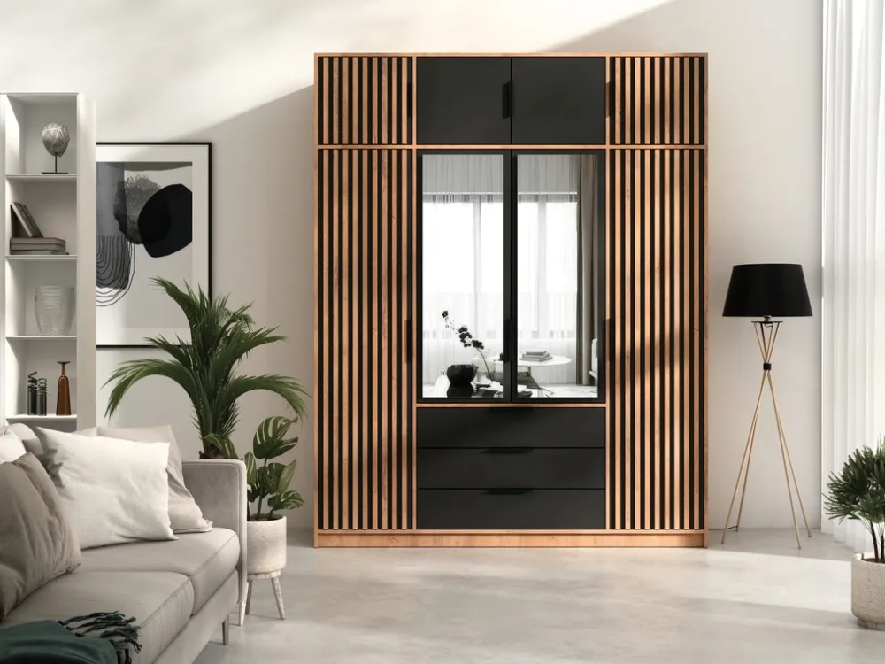 Meble Młodzieżowe|Zestawy Mebli Do Przedpokoju>Stolar Czterodrzwiowa szafa uchylna z lustrem i lamelami 200 cm BILL