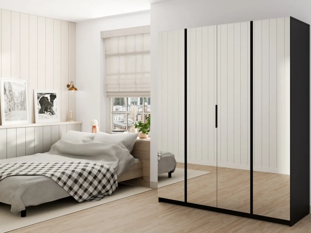 Szafy Młodzieżowe|Szafy Otwierane>Lempert Czterodrzwiowa szafa uchylna z półkami KARAT czarny