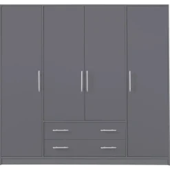 Garderoby|Meble Dla Dzieci>MEBLAR Czterodrzwiowa szafa z półkami do garderoby SEVAS szuflady antracyt