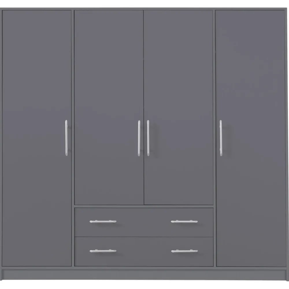 Garderoby|Meble Dla Dzieci>MEBLAR Czterodrzwiowa szafa z półkami do garderoby SEVAS szuflady antracyt