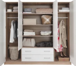 Garderoby|Meble Dla Dzieci>MEBLAR Czterodrzwiowa szafa z półkami do garderoby SEVAS szuflady dąb artisan