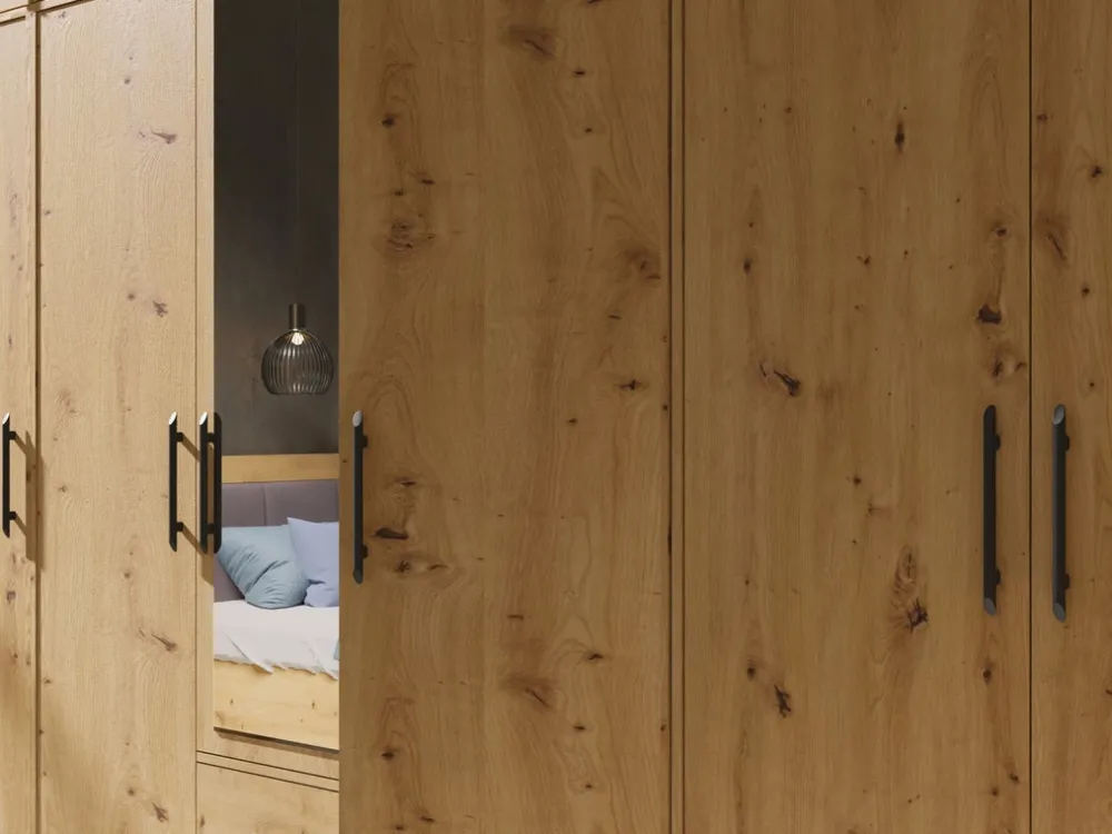 Garderoby|Meble Dla Dzieci>MEBLAR Czterodrzwiowa szafa z półkami do garderoby SEVAS szuflady dąb artisan