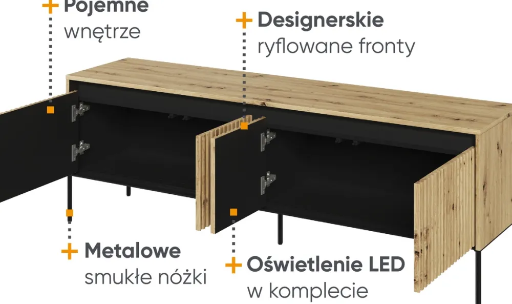 Szafki Rtv>lenart. Czterodrzwiowa szafka RTV z frezowanymi frontami 167 cm TREND