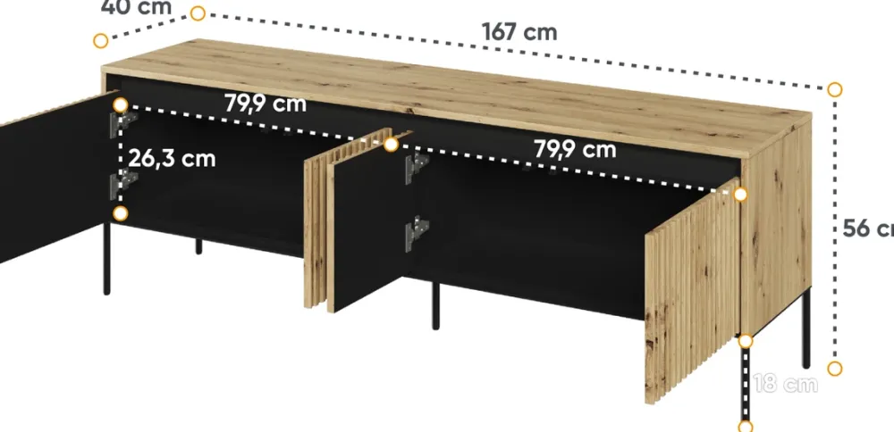 Szafki Rtv>lenart. Czterodrzwiowa szafka RTV z frezowanymi frontami 167 cm TREND