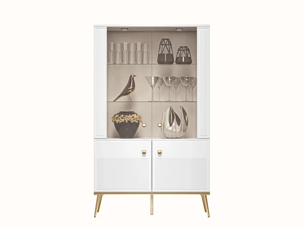 Zestawy Mebli Do Salonu|Witryny>ML Meble Czterodrzwiowa witryna do salonu GOLDIN biały połysk