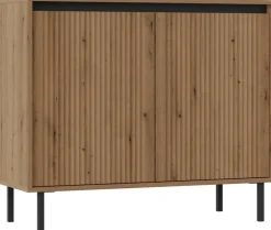 Komody>Lempert Drewnopodobna frezowana komoda do salonu 100 cm OMEGA dąb evoke