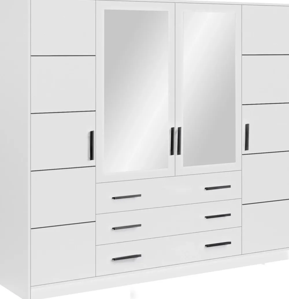 Meble Młodzieżowe|Zestawy Mebli Do Przedpokoju>Stolar Duża biała szafa 240 cm z lustrem i szufladami do sypialni BILL biały