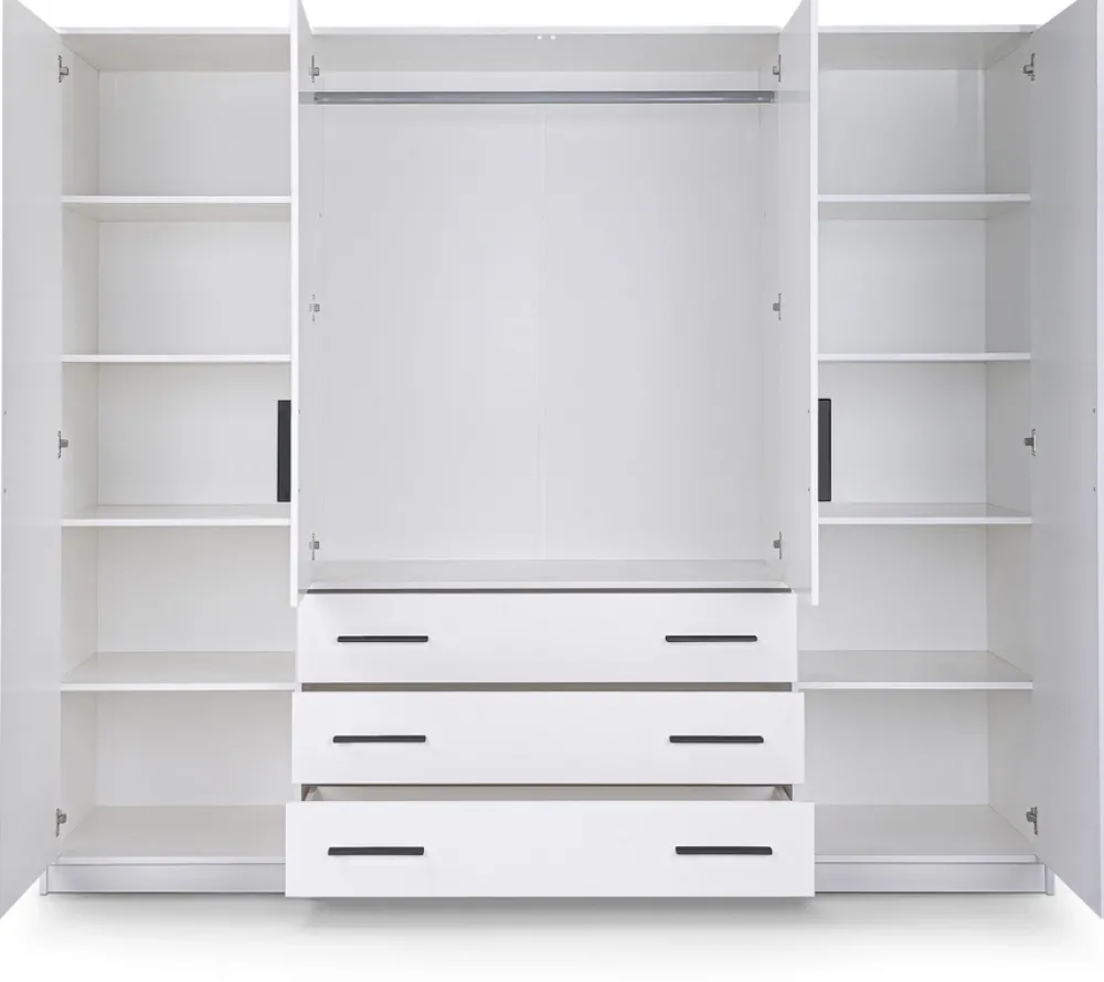 Meble Młodzieżowe|Zestawy Mebli Do Przedpokoju>Stolar Duża biała szafa 240 cm z lustrem i szufladami do sypialni BILL biały